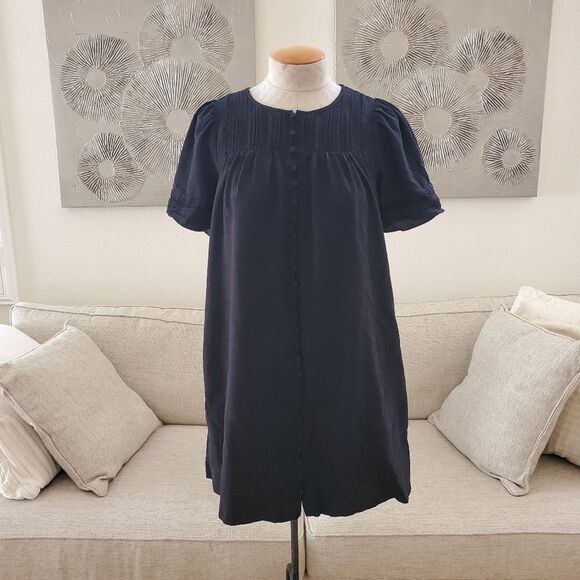 Madewell Pleated Button-Front Shift Dress - size Small in Black - Picture 5 of 15